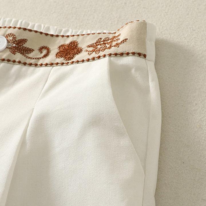 Buddha Stones Embroidery Pattern Polyester Women's Wide Leg Pants With Pockets - image 7