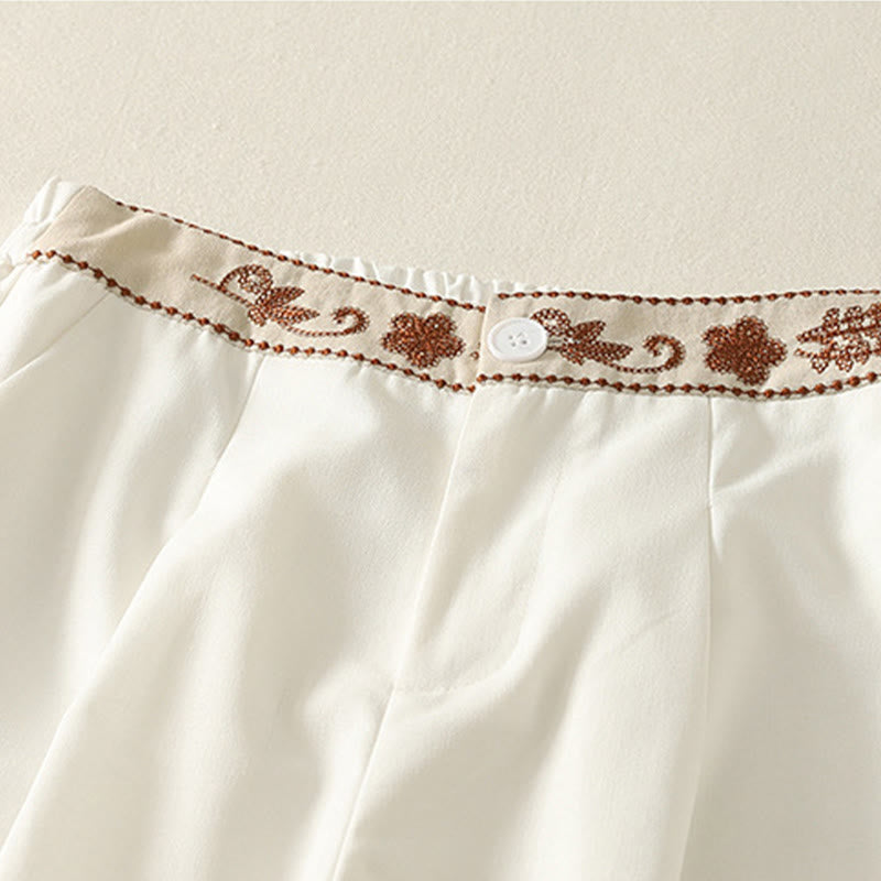Buddha Stones Embroidery Pattern Polyester Women's Wide Leg Pants With Pockets - image 3