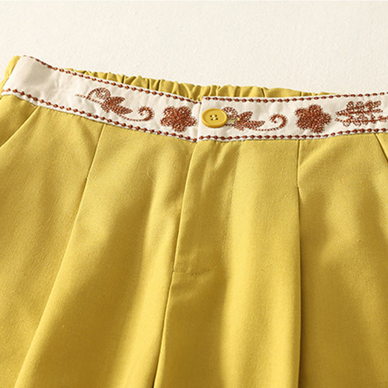 Buddha Stones Embroidery Pattern Polyester Women's Wide Leg Pants With Pockets - image 11