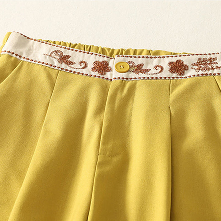 Buddha Stones Embroidery Pattern Polyester Women's Wide Leg Pants With Pockets - image 11