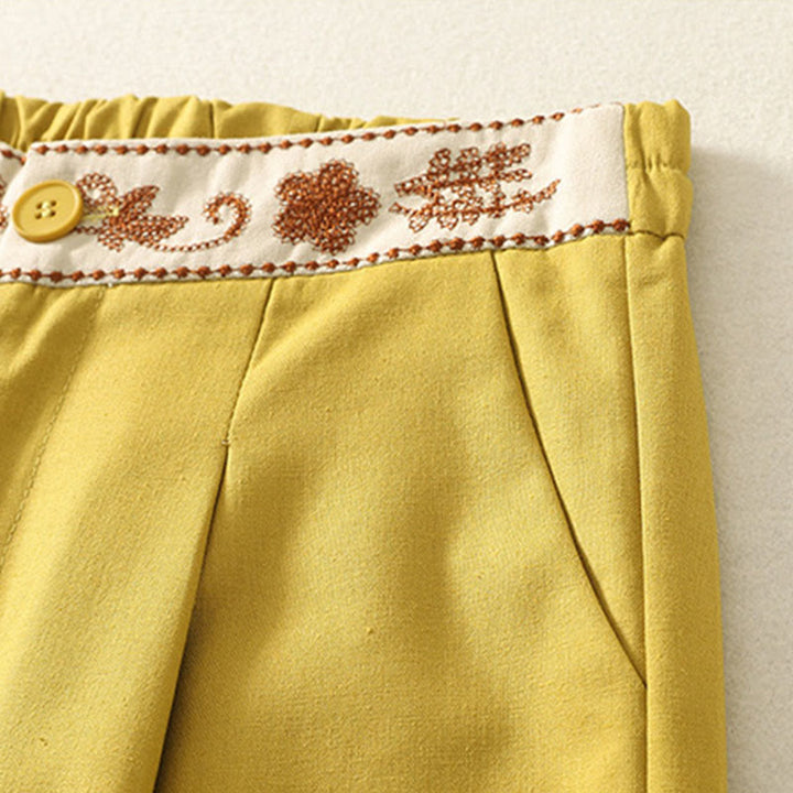 Buddha Stones Embroidery Pattern Polyester Women's Wide Leg Pants With Pockets - image 12