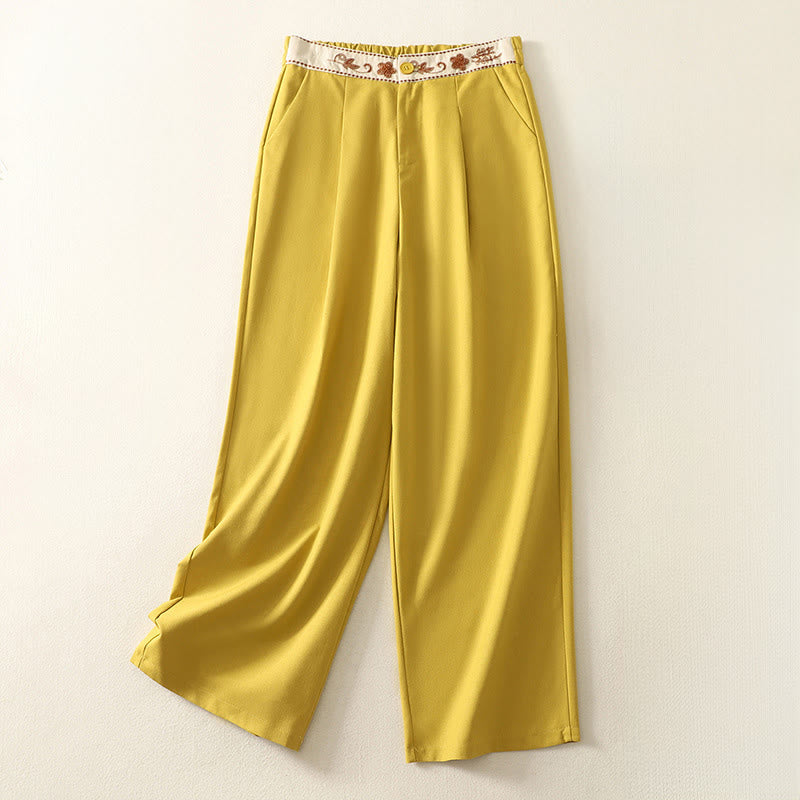 Buddha Stones Embroidery Pattern Polyester Women's Wide Leg Pants With Pockets - Gold - US12，UK/AU16，EU44 (2XL) - image 10
