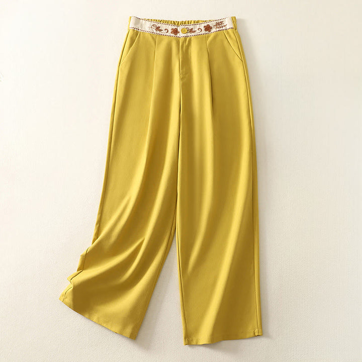 Buddha Stones Embroidery Pattern Polyester Women's Wide Leg Pants With Pockets - Gold - US12，UK/AU16，EU44 (2XL) - image 10