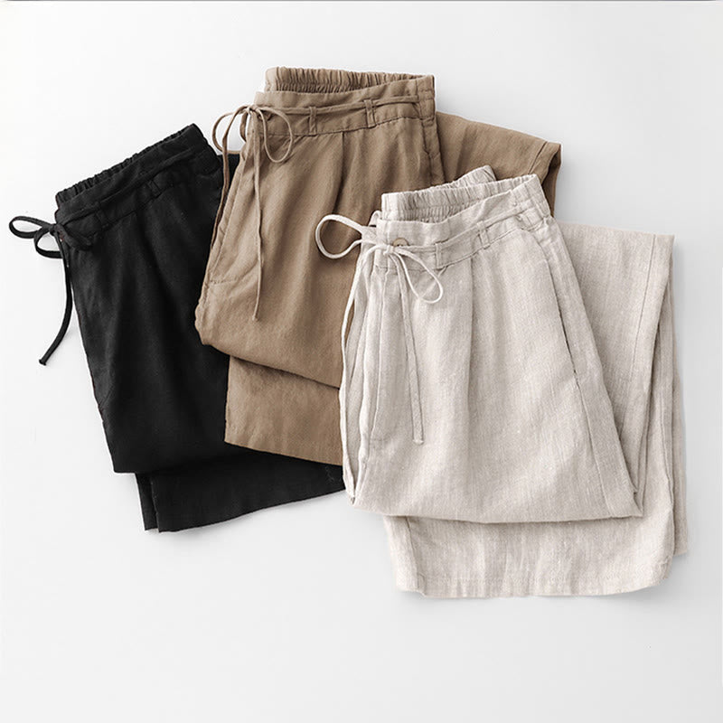 Buddha Stones Casual Solid Color Rope Women's Cotton Pants With Pockets - image 27