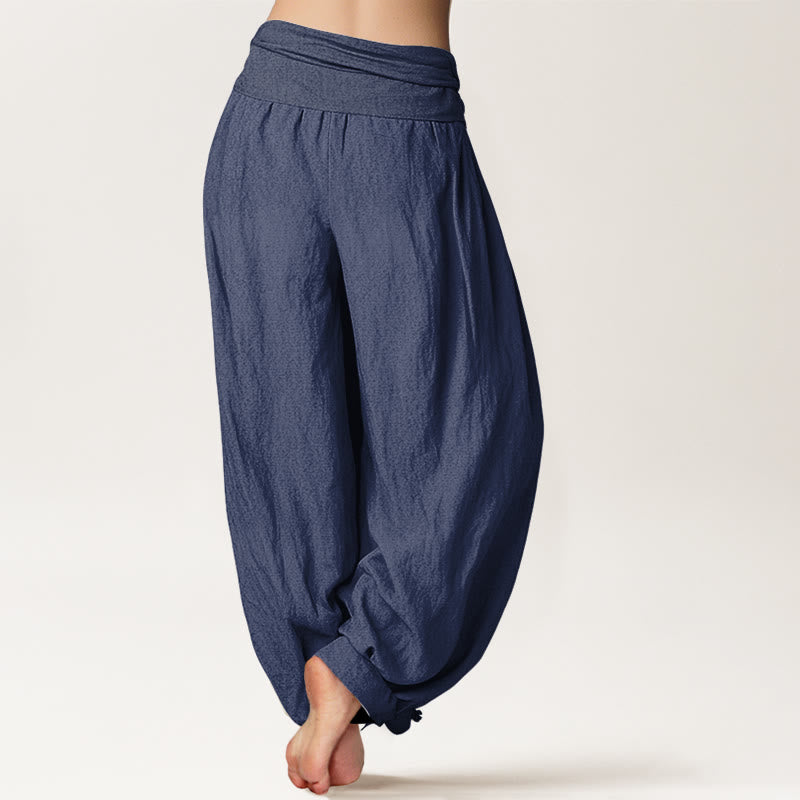 Buddha Stones Plain DarkSlateBlue Pure Cotton Women's Elastic Waist Harem Pants - image 1