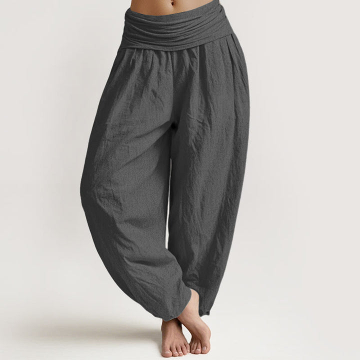 Buddha Stones Solid Color DimGray Pure Cotton Women's Elastic Waist Harem Pants - DimGray - US16，UK/AU20，EU48 (3XL) - image 0