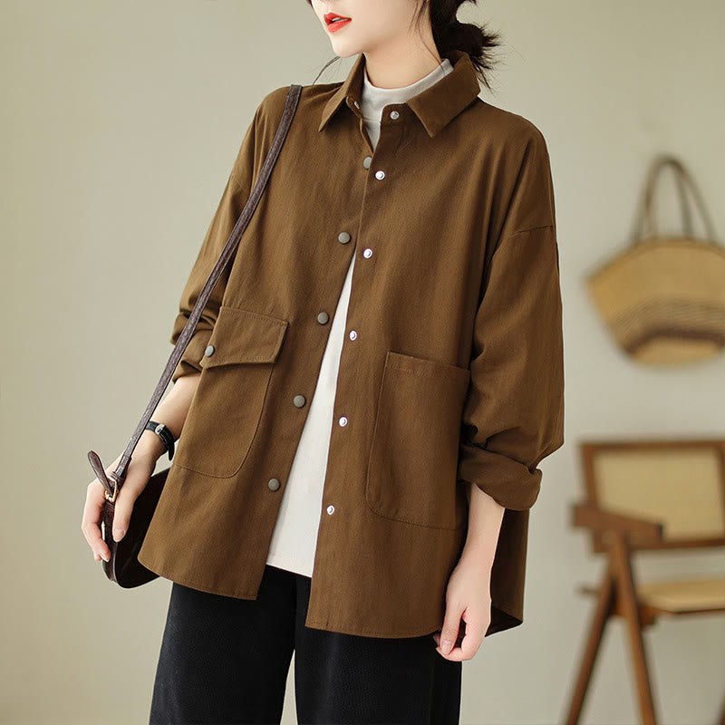 Buddha Stones Women's Long Sleeve Button Cotton Jacket With Pockets - image 2