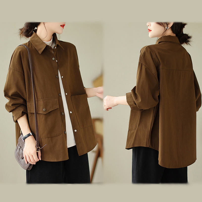 Buddha Stones Women's Long Sleeve Button Cotton Jacket With Pockets - image 4