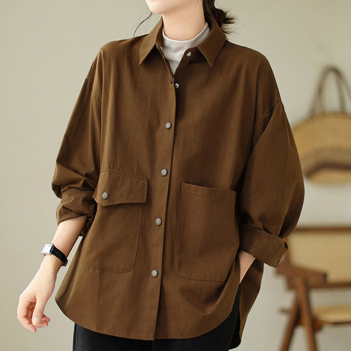 Buddha Stones Women's Long Sleeve Button Cotton Jacket With Pockets - image 3