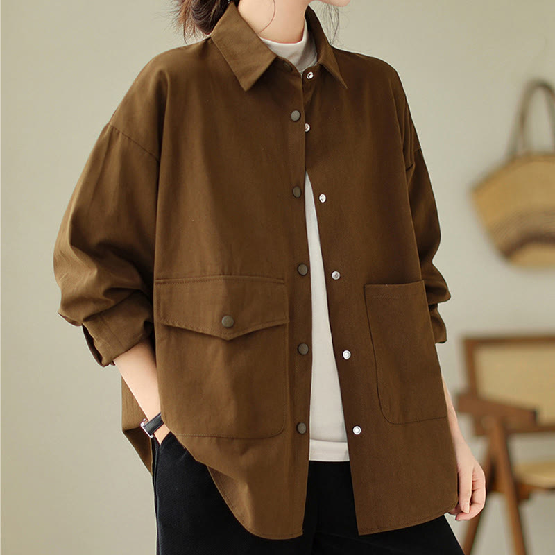 Buddha Stones Women's Long Sleeve Button Cotton Jacket With Pockets - image 1