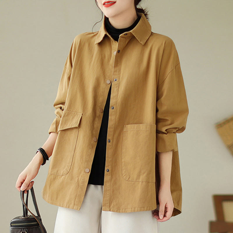 Buddha Stones Women's Long Sleeve Button Cotton Jacket With Pockets - image 6