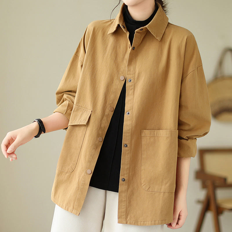Buddha Stones Women's Long Sleeve Button Cotton Jacket With Pockets - image 7