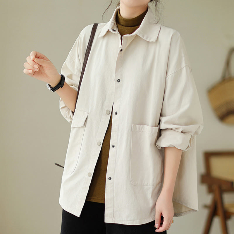 Buddha Stones Women's Long Sleeve Button Cotton Jacket With Pockets - image 17