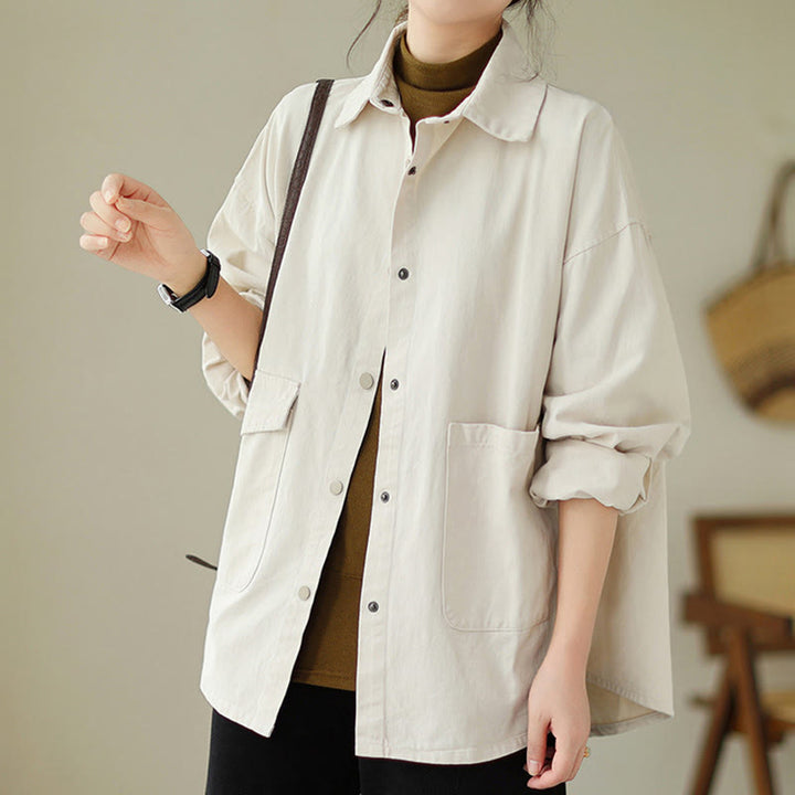 Buddha Stones Women's Long Sleeve Button Cotton Jacket With Pockets - image 17