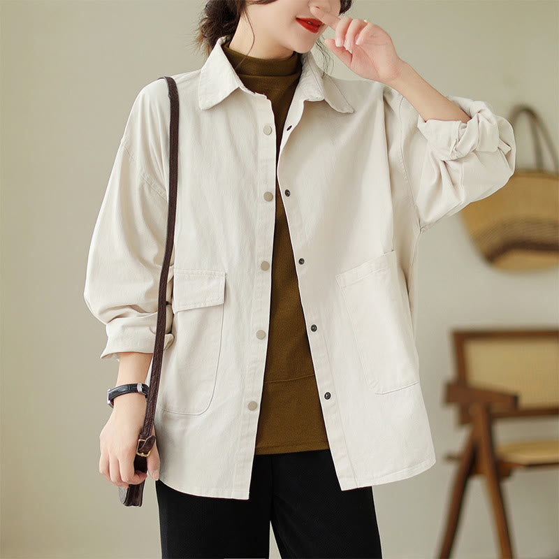Buddha Stones Women's Long Sleeve Button Cotton Jacket With Pockets - image 15