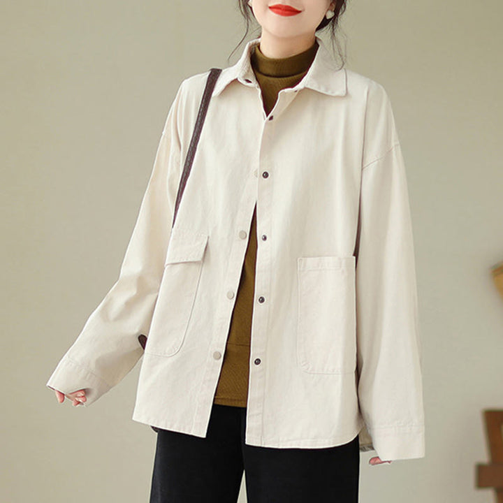 Buddha Stones Women's Long Sleeve Button Cotton Jacket With Pockets - Seashell - US14，UK/AU18，EU46 (2XL) - image 14