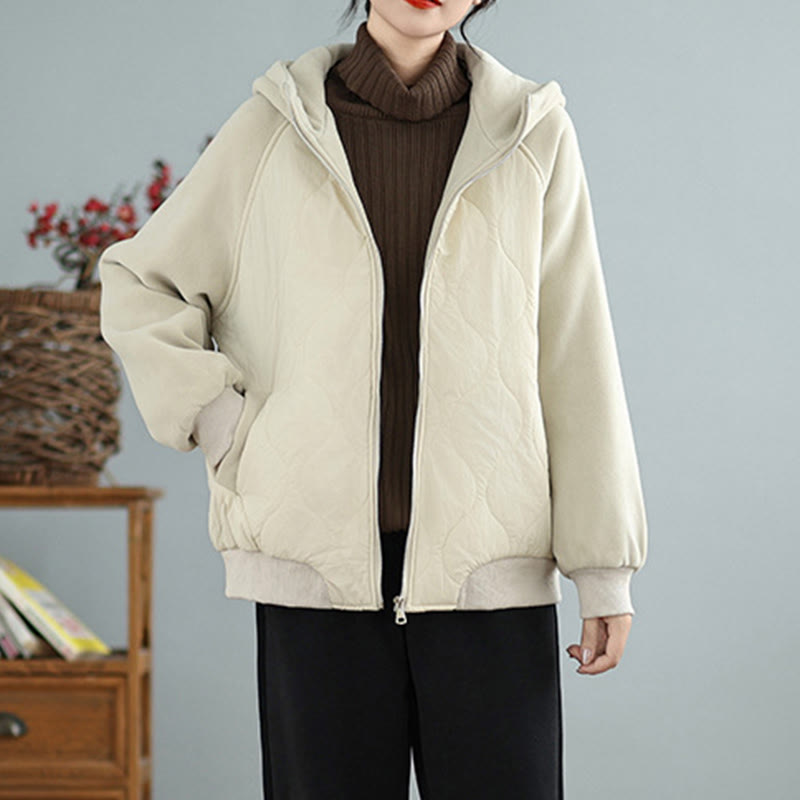 Buddha Stones Women's Long Sleevethickened Warm Hood Cotton Jacket With Pockets - image 2