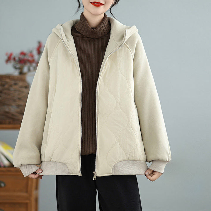 Buddha Stones Women's Long Sleevethickened Warm Hood Cotton Jacket With Pockets - OldLace - US14，UK/AU18，EU46 (2XL) - image 0
