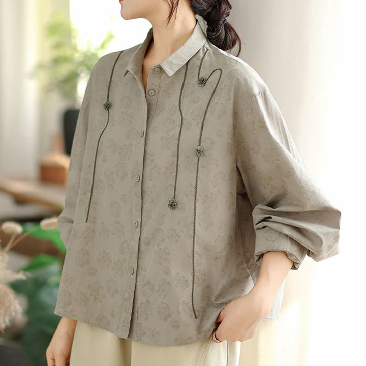 Buddha Stones Casual Embroidered Florals Women's Long Sleeve Polyester Shirt - image 2