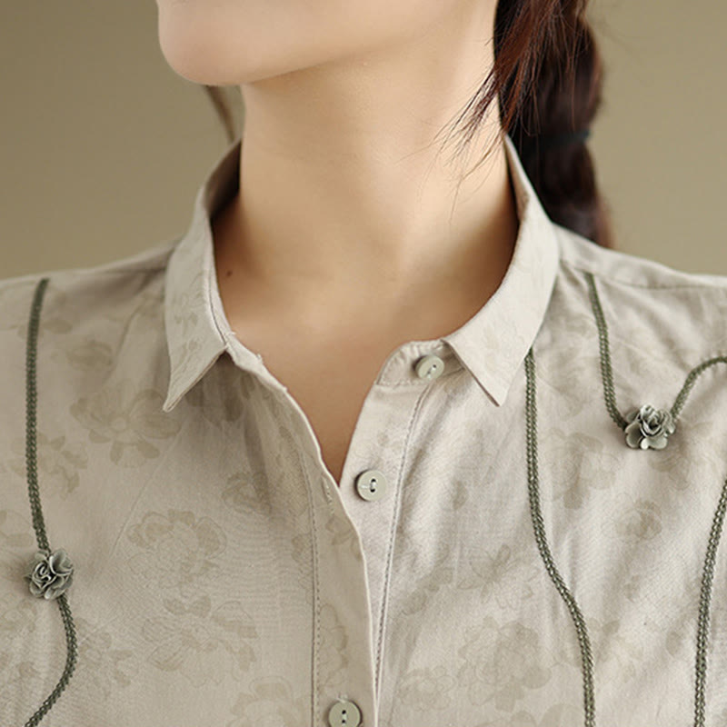Buddha Stones Casual Embroidered Florals Women's Long Sleeve Polyester Shirt - image 12
