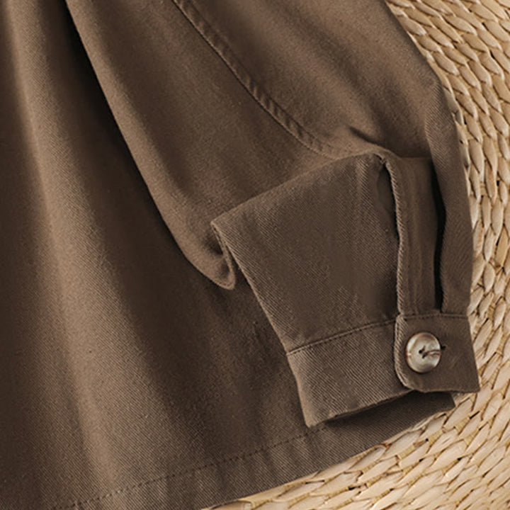 Buddha Stones Casual Women's Long Sleeve Stand Collar Cotton Polyester Shirt With Pockets - image 8
