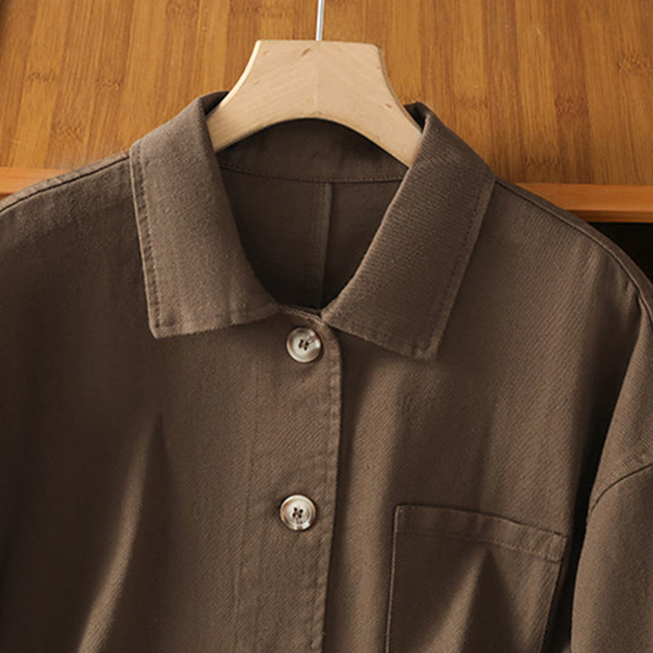 Buddha Stones Casual Women's Long Sleeve Stand Collar Cotton Polyester Shirt With Pockets - image 2