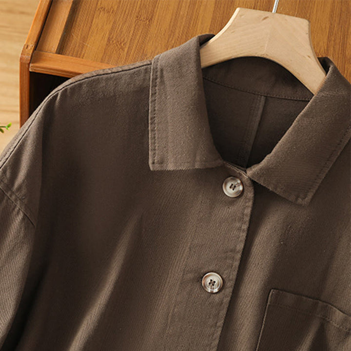 Buddha Stones Casual Women's Long Sleeve Stand Collar Cotton Polyester Shirt With Pockets - image 6