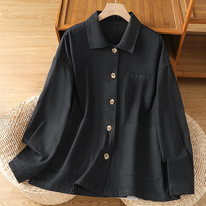 Buddha Stones Casual Women's Long Sleeve Stand Collar Cotton Polyester Shirt With Pockets - Black - US14，UK/AU18，EU46 (2XL) - image 9