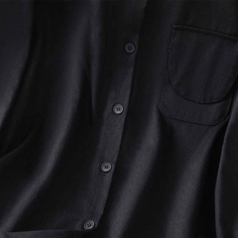 Buddha Stones Casual Women's Long Sleeve Stand Collar Cotton Shirt With Pockets - image 13