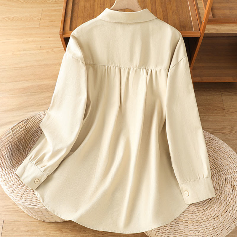 Buddha Stones Casual Women's Long Sleeve Stand Collar Cotton Shirt With Pockets - image 19