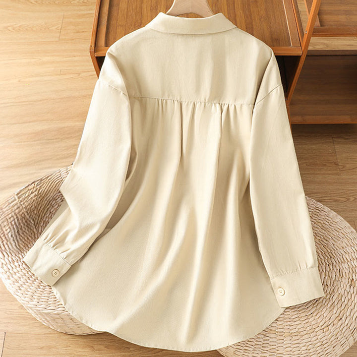 Buddha Stones Casual Women's Long Sleeve Stand Collar Cotton Shirt With Pockets - image 19
