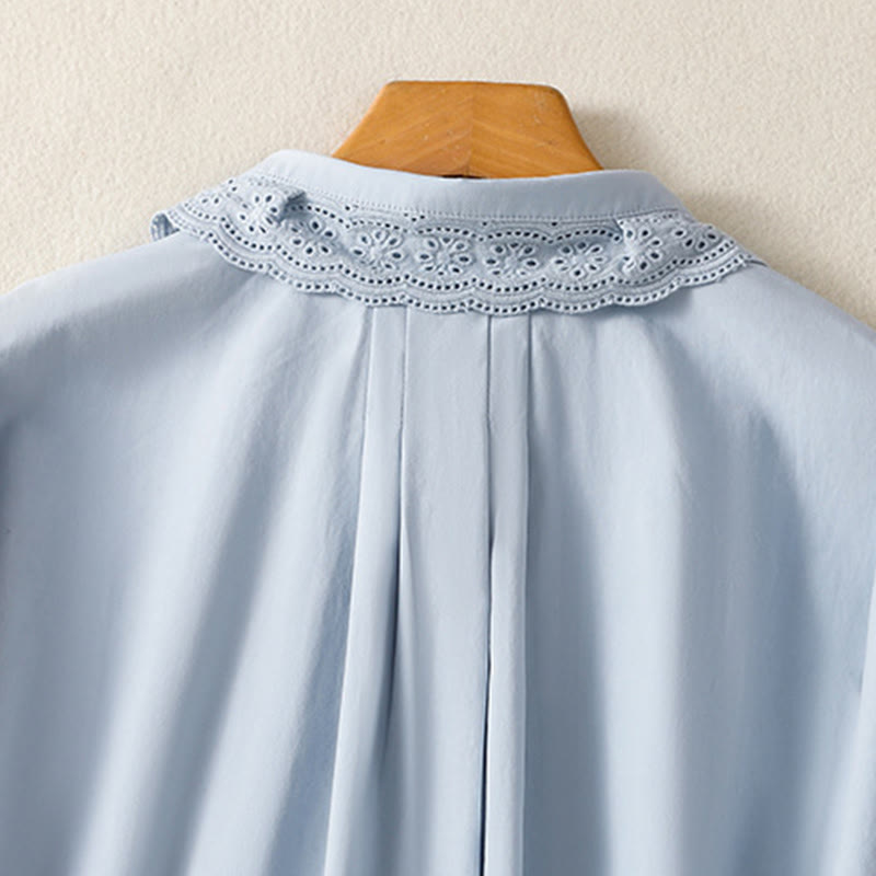 Buddha Stones Casual Women's Long Sleeve Lace Lapel Cotton Shirt - image 3