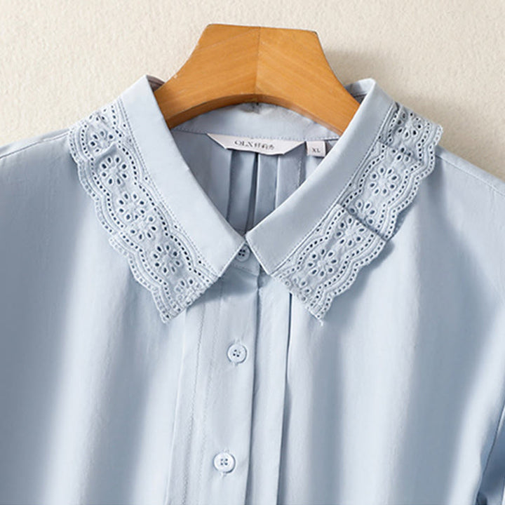 Buddha Stones Casual Women's Long Sleeve Lace Lapel Cotton Shirt - image 2