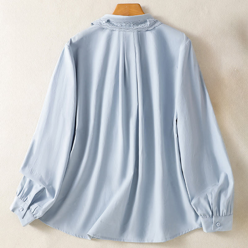 Buddha Stones Casual Women's Long Sleeve Lace Lapel Cotton Shirt - image 1