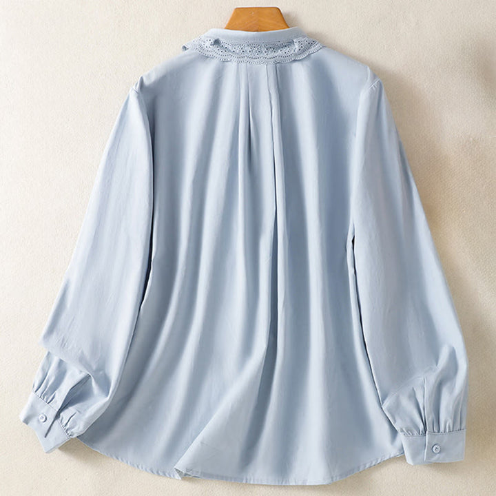 Buddha Stones Casual Women's Long Sleeve Lace Lapel Cotton Shirt - image 1