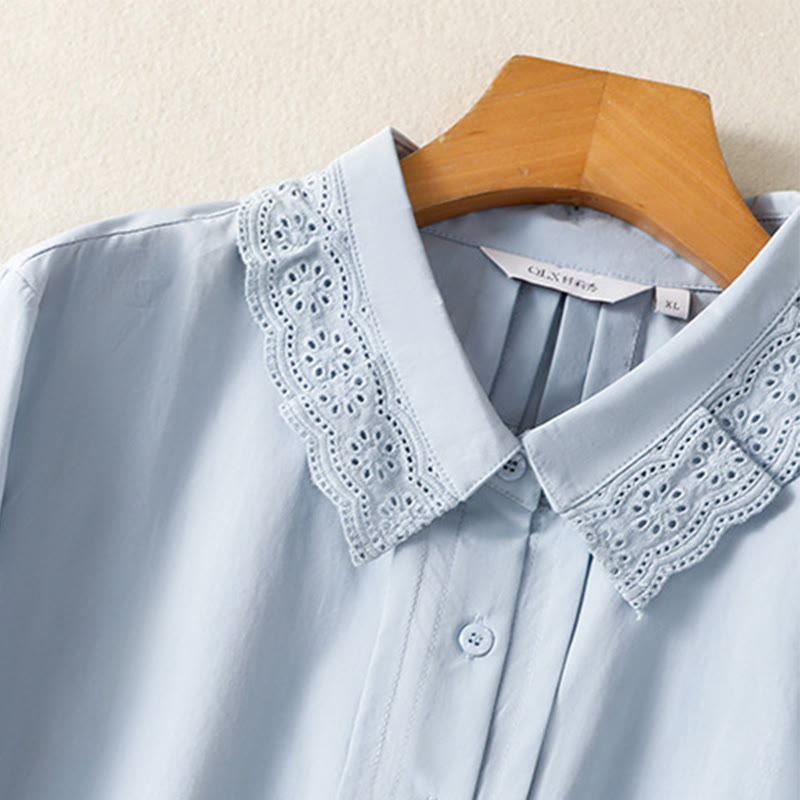 Buddha Stones Casual Women's Long Sleeve Lace Lapel Cotton Shirt - image 4