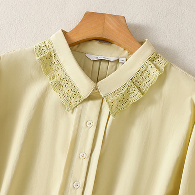 Buddha Stones Casual Women's Long Sleeve Lace Lapel Cotton Shirt - image 13