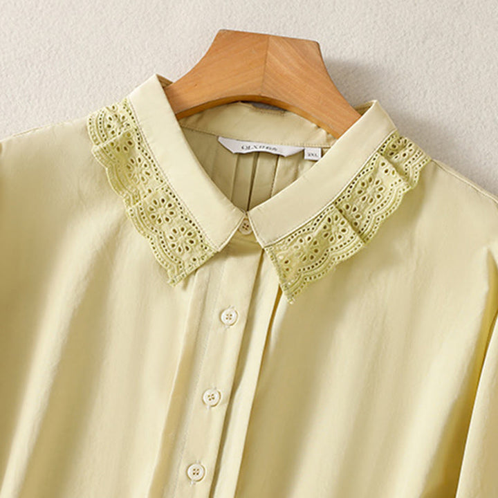 Buddha Stones Casual Women's Long Sleeve Lace Lapel Cotton Shirt - image 13