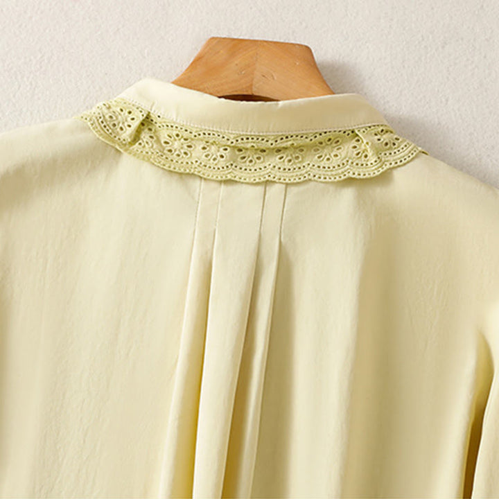 Buddha Stones Casual Women's Long Sleeve Lace Lapel Cotton Shirt - image 12