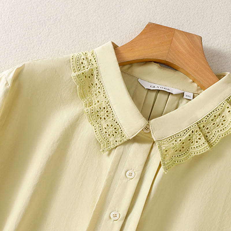 Buddha Stones Casual Women's Long Sleeve Lace Lapel Cotton Shirt - image 11