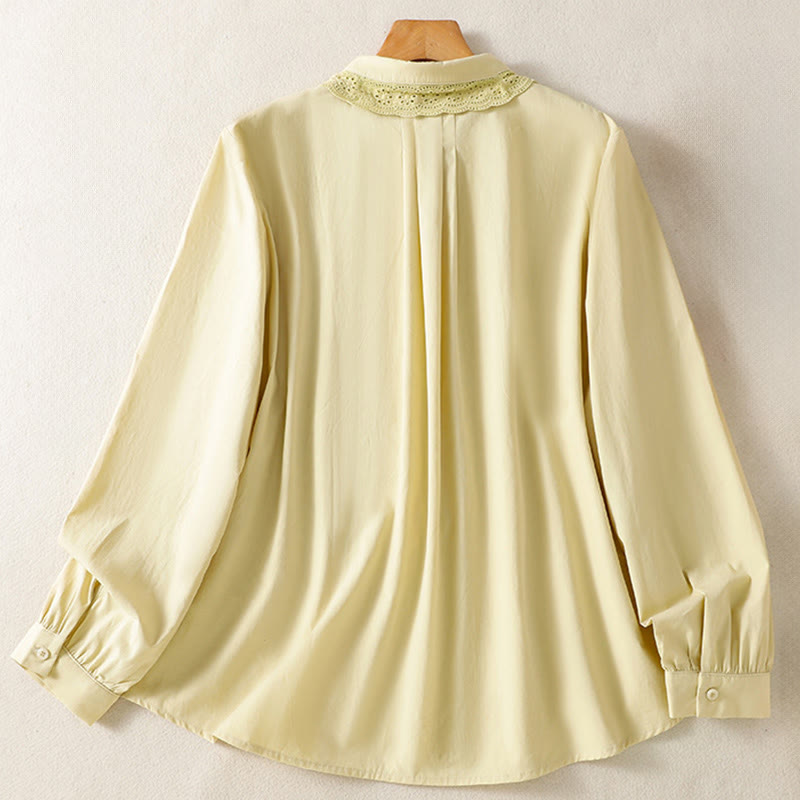 Buddha Stones Casual Women's Long Sleeve Lace Lapel Cotton Shirt - image 10