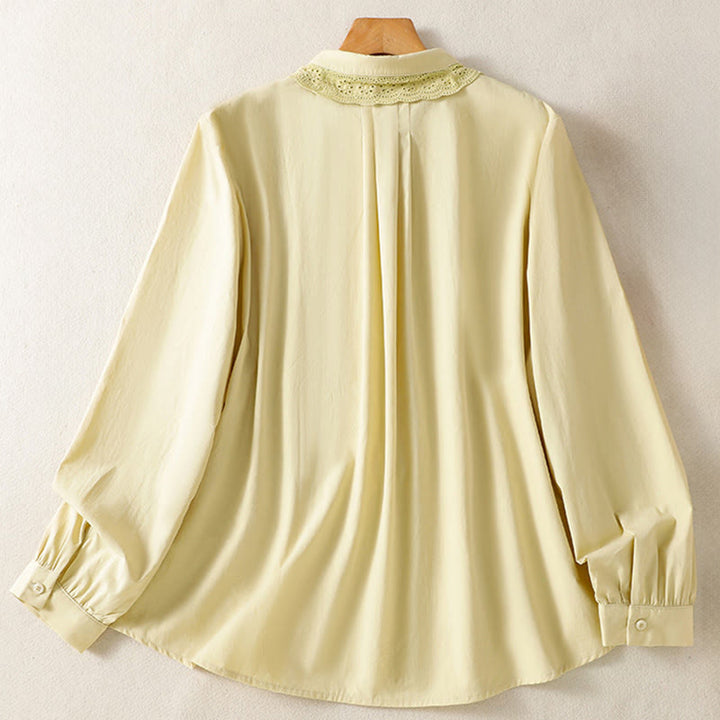 Buddha Stones Casual Women's Long Sleeve Lace Lapel Cotton Shirt - image 10