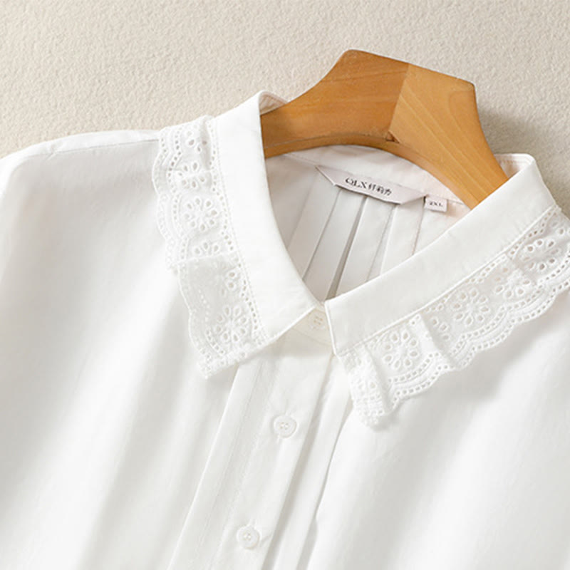 Buddha Stones Casual Women's Long Sleeve Lace Lapel Cotton Shirt - image 25