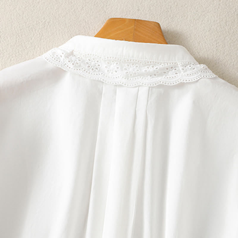 Buddha Stones Casual Women's Long Sleeve Lace Lapel Cotton Shirt - image 21