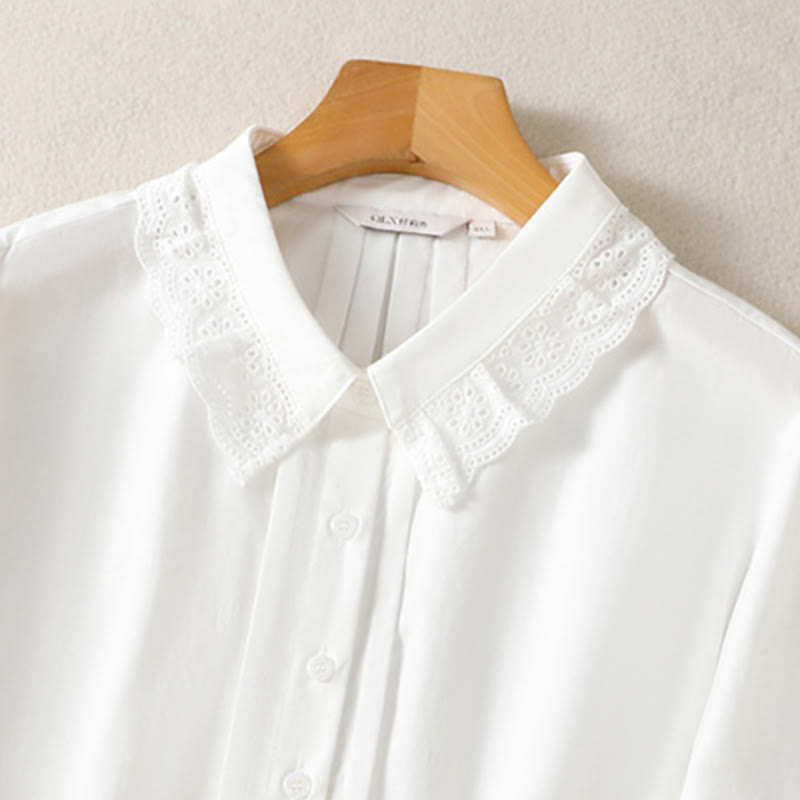 Buddha Stones Casual Women's Long Sleeve Lace Lapel Cotton Shirt - image 26