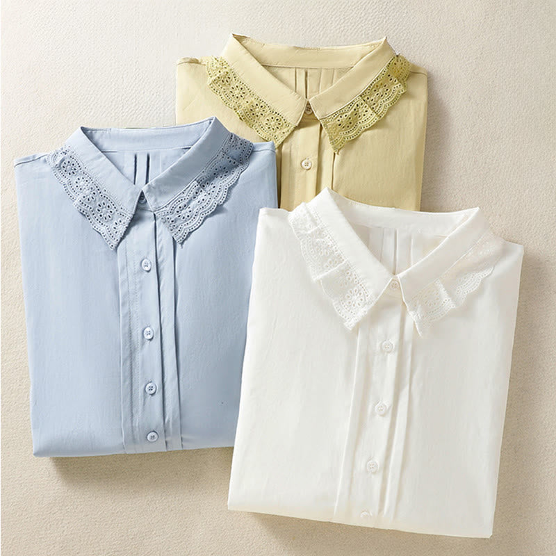 Buddha Stones Casual Women's Long Sleeve Lace Lapel Cotton Shirt - image 28