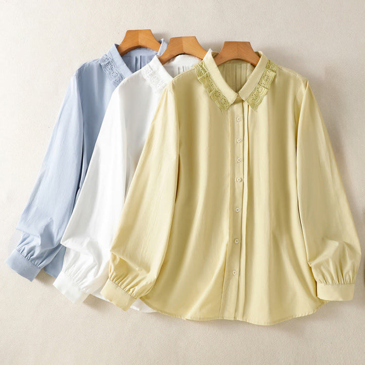 Buddha Stones Casual Women's Long Sleeve Lace Lapel Cotton Shirt - image 27