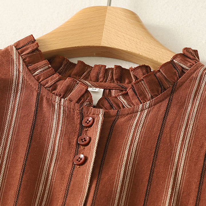 Buddha Stones Casual Retro Stripes Women's Long Sleeve Polyester Shirt - image 1