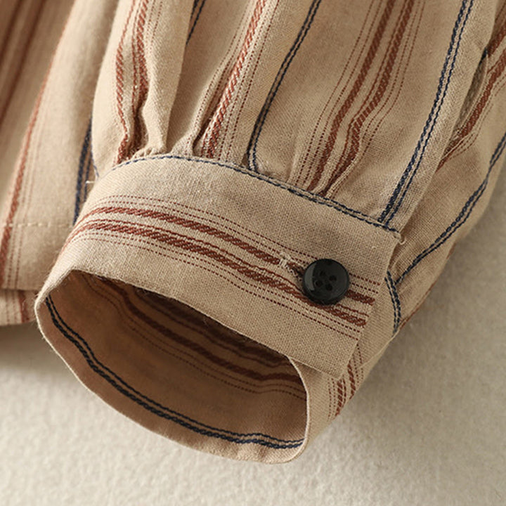 Buddha Stones Casual Retro Stripes Women's Long Sleeve Polyester Shirt - image 7