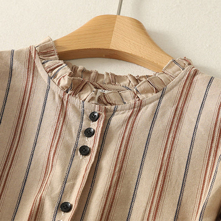 Buddha Stones Casual Retro Stripes Women's Long Sleeve Polyester Shirt - image 12
